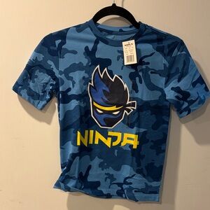 Ninja Camouflage blue  t-shirt kids short sleeve with ninja graphic